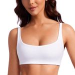 CRZ YOGA Women's Butterluxe Square Neck Sports Bra - Spaghetti Straps Padded Yoga Bras Workout Wireless Camisole Tops White 14