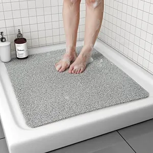 Non Slip Shower Mat, Comfortable Bath mat for Textured Surface,Quick Drying Easy Cleaning Shower Floor Mat for Wet Area,Without Suction Cups 24x24 Lightgrey