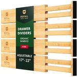 Adjustable Bamboo Drawer Dividers Organizers - Expandable Drawer Organization Separators For Kitchen, Dresser, Bedroom, Bathroom and Office, 4-Pack (17-22 IN, Natural)