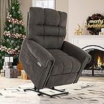 YITAHOME Wide Lift Recliner for Elderly with Massage and Heat, Electric Wide Recliners, Heavy Duty and Safety Motion Fabric Reclining Sofa with USB Ports, Side Pocket,Remote Control，Brown