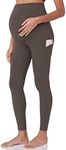 POSHDIVAH Women's Maternity Workout Leggings Over The Belly Pregnancy Yoga Pants with Pockets Soft Activewear Work Pants, Brown, Large