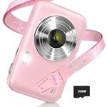 Digital Camera, FHD 1080P Kids Camera 44MP Point Shoot Cameras with Neck Lanyard 32GB Card, 16X Digital Zoom Anti-Shake, Compact Portable Small Camera for Kids Student Girl Boy Beginners(Pink)