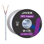 JAVEX OFC Speaker Wire [2x1,31mm2] UL-CL3 certificed for UV-Resistance [Oxygen-Free Copper 99.9%] for Theater and Audio Systems Installation, White, 15,25M