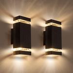 Aranzyec 2 X Outdoor Wall Lights Mains Powered, Aluminium Up Down Outside Wall Lights, Max 35W GU10, IP54 Waterproof Black Garden Lights for Patio, Terrace, Garden, Hallway, Balcony, Porch, Pathway