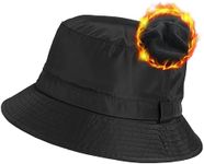 TOP-EX Waterproof Winter Bucket Hats for Men Women Warm Fleece Lined Rain Hats for Walking Hiking Fishing Outdoor Cold Weather Hats Windproof L/XL Black