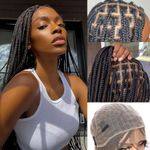 Fancy Hair 32" Braided Wig Square Knotless Box Braided Wigs for Black Women Full Double Lace Glueless Braids Wig with Baby Hair Synthetic Black Braided Wig for African American Women(Updated Version)