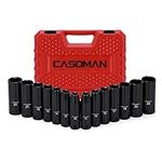 CASOMAN 1/2-Inch Drive Deep Impact Socket Set, Metric, Cr-V, 6-Point, 10mm-24mm, 14 Pieces Master Deep Impact Socket Set