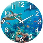 Indoor Outdoor Clock Waterproof - Nautical Coastal Beach Ocean Wall Clocks with Sea Turtle Underwater Theme for Patio Pool Porch Deck Yard Bathroom Decor,Blue 12 Inch (Glass)