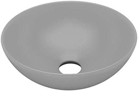 'vidaXL Ceramic Bathroom Sink - Light Grey, Round Shaped Above Counter Mount Basin - Easy to Clean, Matt Surface Finish with 4.5 cm Drainage Hole