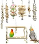 7-Piece Wooden Bird Chewing Toy，Parrot cage Foraging Hanging Toy, Suitable for Cockatiels, Conures, Finches, Parrots, Macaws, Parrots, Lovebirds