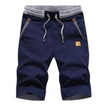 STICKON Mens Casual Shorts Chino Short Mens Slim Fit Drawstring Summer Beach Shorts with Elastic Waist and Pockets(Navy,L)