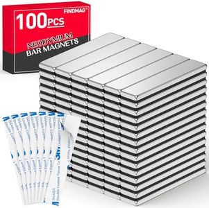 FINDMAG 100PCS Neodymium Bar Magnets, Metal Bar Magnet, Magnets with Double-Sided Adhesive Magnets Bar Ideal for Fridge, Office, Classroom, Garage, DIY, 60x10x3mm (Silver)