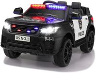 TOBBI Police Car Ride on 12V Electric Car for Kids Battery Powered Ride on Toys Cop Car with Remote Control, Siren, Flashing Lights, Music, Blueooth, Spring Suspension, Carbon Black