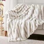 Hyde Lane Ultra Soft Plush Throw Blanket, Fuzzy Faux Rabbit Fur Throws, Luxury Cozy Fluffy Blankets for Sofa, Couch, Living Room Decor, Frost Fox, 60"x80"