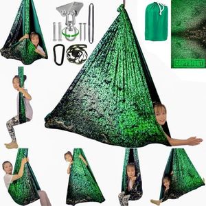 HiCamer Double Layer Sensory Swing for Kids & Adults Holds up to 300lbs Indoor and Outdoor Therapy Cuddle Swing with 360° Swivel Hanger Kit Adjustable Swing with Aspergers Autism ADHD (Crystal Green)