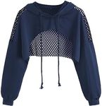 SweatyRocks Women's Casual Solid Cut Out Front Long Sleeve Pullover Crop Top Sweatshirt Dark Blue 0XL