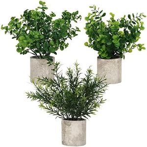 BELLE VOUS Mini Plantes d’Eucalyptus Artificiel en Pot (Lot de 3) - Petites Fausses Plantes en Plastique en Pots - Plantes Artificielles Interieur pour Bureau, Maison, Cuisine, Table et Salle de Bain