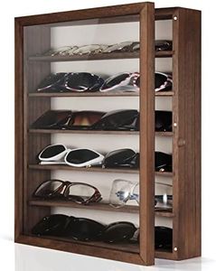 TJ.MOREE Sunglasses Organizer Storage Wall Mounted: 13 x 15.6 inches Eyewear Display Case Rustic Wood Eyeglasses Holder Large Glasses Storage Box, Brown