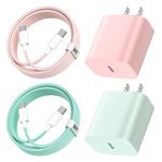 for iPhone 15 Charger Fast Charging,20W USB C Charger for iPhone 15/15 Pro Max,Type C Charger Block for iPad Pro 12.9,iPad Air/Mini with 6FT USB C to USB C Charging Cable Nylon Braided(Green/Pink)