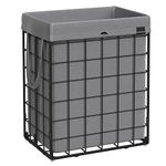 SONGMICS Laundry Hamper, 23.8 Gal. (90L) Laundry Basket, Collapsible Clothes Hamper, Removable and Washable Liner, Metal Wire Frame, for Bedroom Bathroom, Black and Gray ULCB190G01