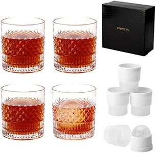 PIPITA Crystal Whiskey Glass with 4 Iceball molds and a Luxury Box, No-Lead Crystal Whisky Glass 335 ml,Old Fashioned Glass Tumbler for Men Best Father Ever Whiskey Glass