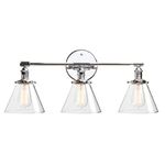 Phansthy Modern Wall Light with Switch Retro Industrial 3 Lights Wall Lamps Funnel Glass Shade Kitchen Dining Room Wall Sconce Fittings Edison Bulb Lamps Vanity Mirror suit for E27 Bulbs (Chrome)