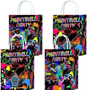 Tyndallrays 16 Pieces Paintball Goodie Bags for Paintball Birthday Party Supplies,Paintball Gift Snacks Treat Candy Party Favors Bags with Handles for Kids Adults Sports Theme Party Decorations