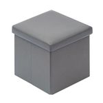 Bonlife Small Folding Ottoman Storage Box Seat,Kids Foldable Toy Chest with Lid,Faux Leather Cube Footstool for Living Room Light Grey,30x30x30cm