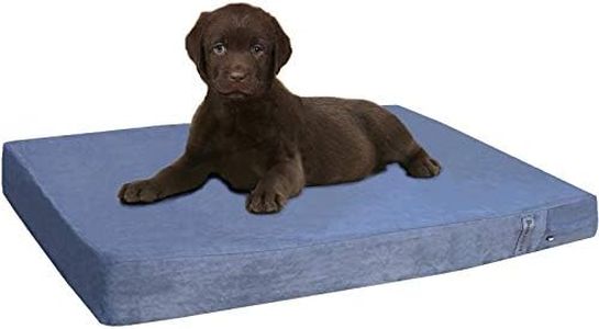 Dogbed4less Orthopedic Small Medium Gel Memory Foam Pet Dog Bed, Waterproof Liner with Gray Microsuede Cover and Extra External Case 35X20X4 Inch