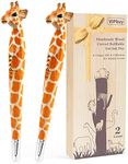 VIPbuy 2 Count 100% Handmade Wood Carved Refillable Gel Ink Pens, Novelty Refillable Writing Pens Office School Supplies, Giraffe