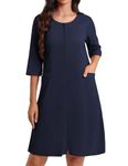 Ekouaer Zip Up Robes for Women Waffle Bathrobe House Dress Lightweight Knee Length Robe(Navy Blue,Large)