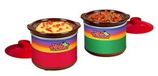 Nostalgia Taco Tuesday Two Mini Fiesta Dippers, 0.65 Qt. Capacity, Includes Lid, Perfect For Queso, Chili, Beans, Chicken, Beef, Red/Green