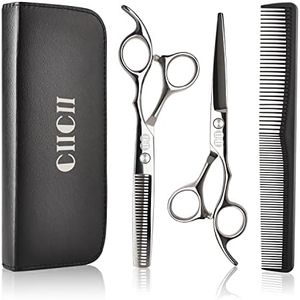 CIICII Hair Cutting Scissors Shears Set, Professional Hairdressing Scissors Kit (Hair Beard Trimming Shaping Grooming Thinning Shears) for Men Women Hairdresser Home Salon Barber Haircut Kit (Silver)