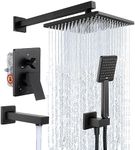 KES Matte Black Shower Faucet Set Bathroom Shower System with Waterfall Tub Spout, 9 Inches Rainfall Shower Heads, Included Rough-in Valve Body and Trim Wall Mounted, XB6320S9-BK