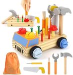 Kids Tool Set 28PCS Wooden Tool Toy Set Wooden Tool Bench Montessori Stem Toys Construction Toys Fine Motor Skills Role Play Pretend Toy Creative Gift for 1 2 3 4 5 6 7 8 Year Old