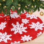 Red Faux Fur Tree Skirt 3D White Snowflake Large Xmas Tree Skirt 48inch Christmas Tree Mat for Christmas Party New Year Gifts Festival Holiday Indoor Outdoor Decoration