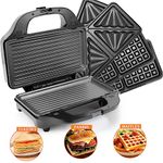 SUPERLEX 3-IN-1 Sandwich Maker Panini Grill Waffle Press Griddle Plate Toastie Maker Deep Fill Waffle Iron， 900W Automatic Temperature & Cool Touch Handle