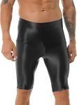 iiniim Men's Dry Fit Running Compression Tight Sport Short Pants Shiny Glossy Spandex Seamless Leggings Black Medium