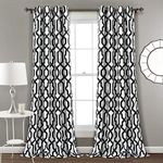 Lush Decor Edward Trellis Curtains Room Darkening Window Panel Set for Living, Dining, Bedroom (Pair), Black & White, 52" W x 95" L