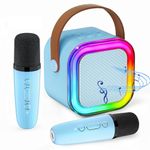 Karaoke Machine for Kids, Kids Karaoke Machine for Girls with 2 Wireless Microphones, Mini Portable Bluetooth Speaker Kids Karaoke Machine Gifts for Girls and Boys Family Party (Blue)