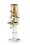 Clever Creations Gold and White Drummer 10 Inch Traditional Wooden Nutcracker, Festive Christmas Décor for Shelves and Tables