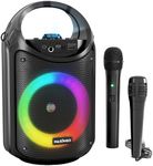 Karaoke Machine for Kids and Adults with 1 Wireless Karaoke Microphone and 1 Wired Mic, PA Portable Speaker System with LED Lights, Supports TF Card/USB, AUX/MIC in, TWS for Home Party, Burletta C10