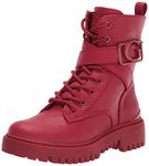 GUESS Women's Orana Combat Boot, Red, 8