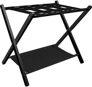 Fandature Folding Luggage Rack for Guest Room, Metal Foldable Suitcase Stand Holder with Colth Shelf for Bedroom, Black, 1pack, FDT-LR-B-1