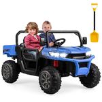 Costzon 24V Ride On Dump Truck with Remote Control, Electric Kids UTV Car w/Electric Dump Bed, Rocking Function, Shovel, 2 RPM20000 Motors, Wireless Design, 2-Seater Ride on Car Gift for Kids (Blue)