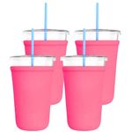 TahoeBay Iced Coffee Cold Cup Sleeve (4-Pack) Reusable Blank Neoprene Insulator Drink Sleeves 22oz - 24oz Beverage Holder for Vinyl Sublimation fits Dunkin' Medium and Starbucks Venti (Hot Pink)