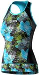 SLS3 Triathlon Top Women - Slim & Athletic Fit Tri Top Women - Comfortable Triathlon Shirts Women Cycling Jersey - Tri Kit Women Singlet Tank Top, No Shelf Bra (Black/Ocean Blooms, Large)