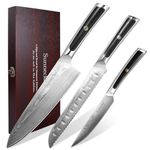 Sunnecko Damascus Chef Knife Set, 3 Piece Kitchen Knife Set, 73-Layer Japanese VG10 High Carbon Super Steel, Ergonomic G10 Handle, Ultra-Sharp Blade, Wood Gift Box