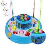 MM TOYS Fishing Game Toy Set for Kids - Multilayer Rotating Pond with 26 Fishes, 4 Fishing Poles, Dynamic Light and Music – Safe and Durable Gift for Boys and Girls – Multicolor