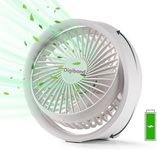 Digibond Small Desk Fan, Ultra Quite USB Fan Portable 3000mAh Rechargeable Battery Operate, High Power 3 Speed 5.3in With Ambient Light/Hook 180°Rotated Easy Clean (White)